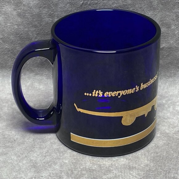 Vintage Boeing Cobalt Blue Glass Mug With Gold Trim - Picture 4 of 13